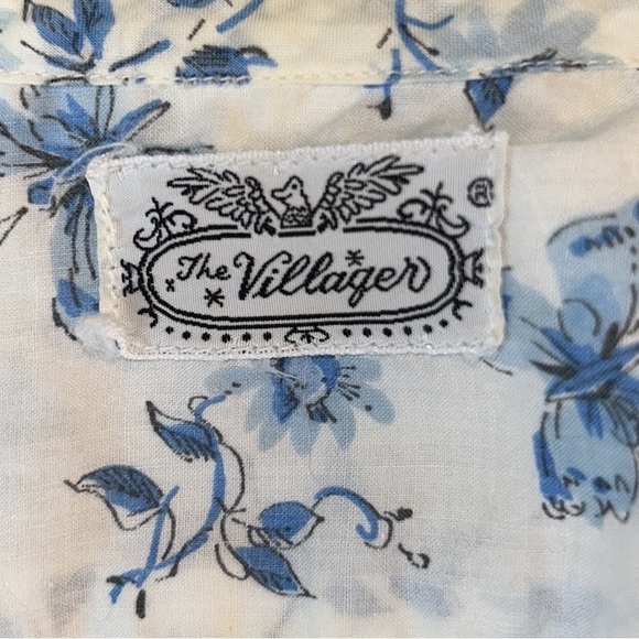 The Villager Vintage 60s Blue White Butterfly Floral Belted Button Down Dress XS - Picture 8 of 10